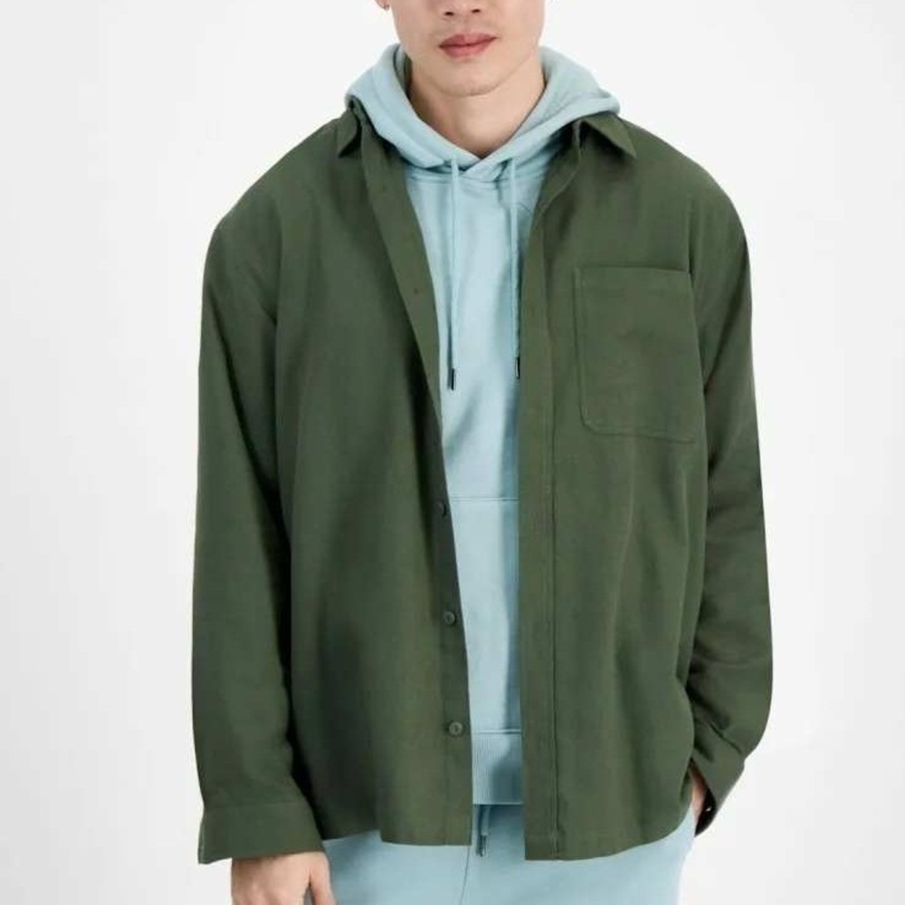Mode of One Mens Relaxed-Fit Flannel Shirt Wild Ivy‎ Green Large 100197730MN NEW